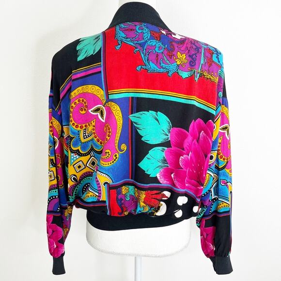 Vintage Box Office Jacket 80s Lightweight Floral Print Short Waist - Picture 2 of 10